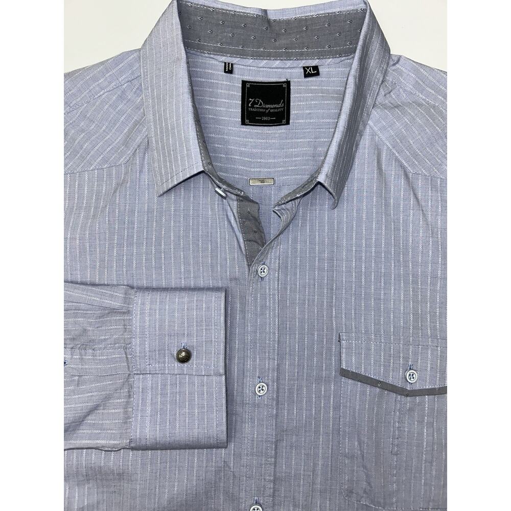 7 Diamonds Men’s XL Light Blue Striped Long Sleeve Contrast Cuff Button Shirt
